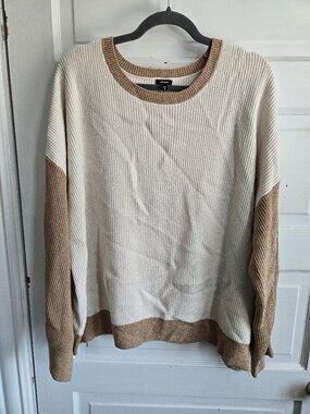 Express Cream & Camel Ribbed Colorblock Pullover Sweater - XL